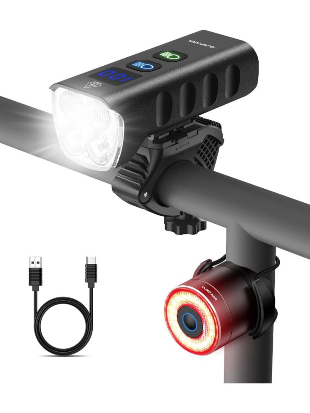 Super Bright 2000 Lumens Bike Light Set - Rechargeable Front Headlight